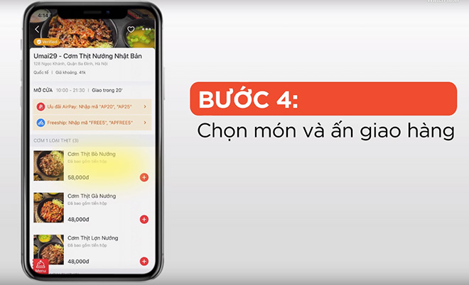 Bước 4: Chọn món và ấn giao hàng