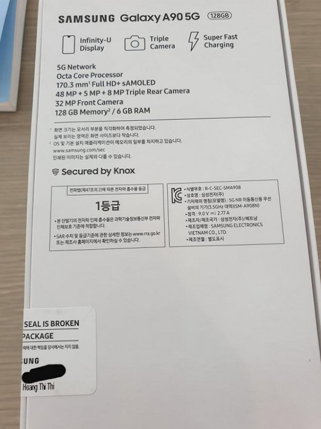 Hộp bán lẻ xác nhận thông số kỹ thuật quan trọng của Galaxy A90 5G - 2