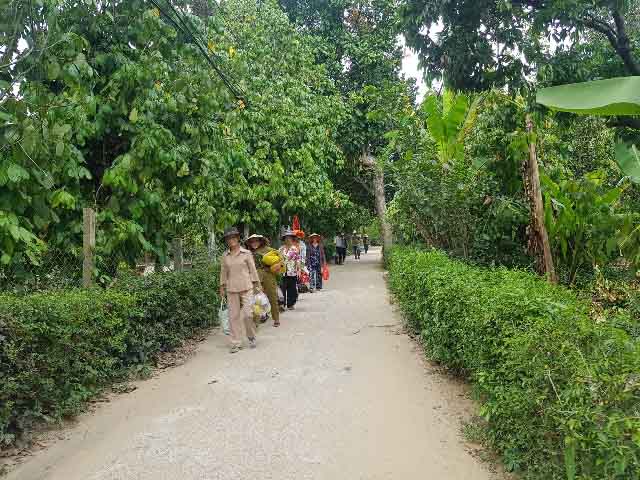 Du khách đến làng trái cây Đại Bình tham quan, mua sắm trái cây ở đây về làm quà.