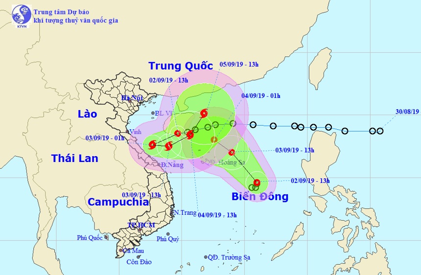 Vị trí và hướng di chuyển tiếp theo của 2 áp thấp nhiệt đới trên Biển Đông. Ảnh Trung tâm Dự báo KTTVQG.