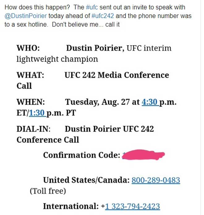 Nội dung truyền thông của UFC, với số điện thoại được cho là của bên&nbsp;tư vấn "chuyện nhạy cảm"