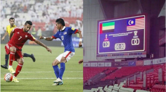 Vào tháng 9 năm 2015, UAE (áo đỏ) từng vùi dập Malaysia 10 bàn không gỡ ở vòng loại World Cup 2018