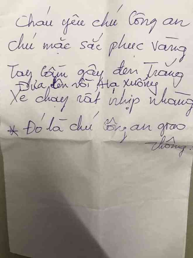 Bài thơ viết vội thể hiện tình cảm yêu quý đối với các chiến sĩ CSGT Đà Nẵng của một bệnh nhi ung thư.