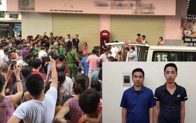  Phạm Hùng Cường và Hà Huy Thuận tại cơ quan công an (ảnh nhỏ) và hiện trường vụ nổ.