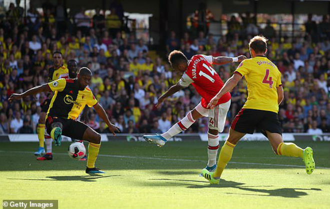 Aubameyang đã ghi được 7 bàn thắng trong 9 cú sút trúng đích gần nhất tại giải Ngoại hạng Anh cho Arsenal