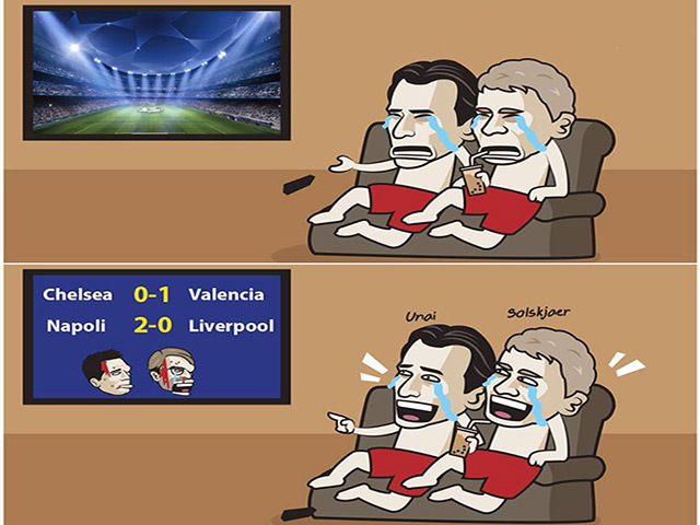 Ảnh chế: MU, Arsenal ”hả hê” khi Chelsea và Liverpool thảm bại cúp C1