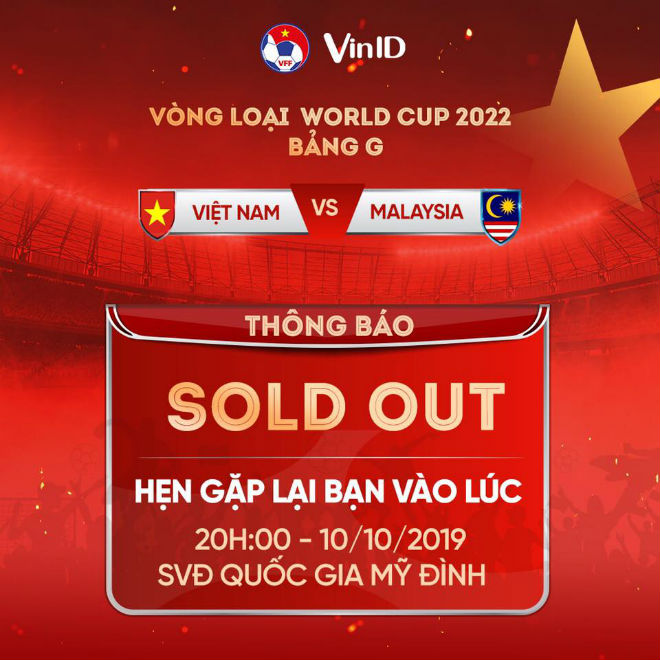 Toàn bộ vé xem trận ĐT Việt Nam và ĐT Malaysia đã được VFF xác nhận bán hết qua đường online