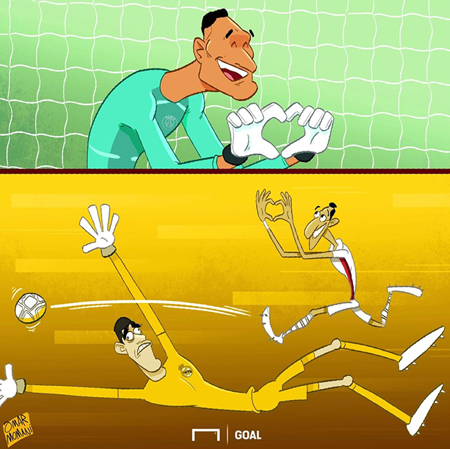Navas học theo cách ăn mừng của Di Maria.