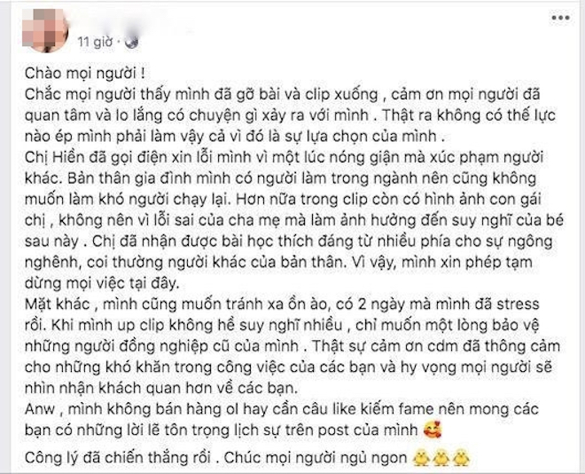 Người đăng clip cho biết nữ đại úy đã xin lỗi.