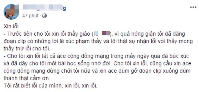 Dòng xin lỗi của nữ phụ huynh.