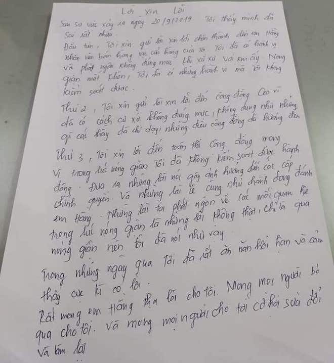 Thư xin lỗi của chủ cửa hàng.