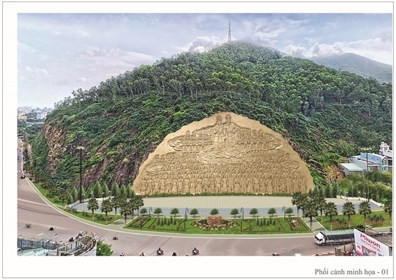 Phối cảnh phù điêu Lạc Long Quân - Âu Cơ tại khu vực ngã 5 Đống Đa.