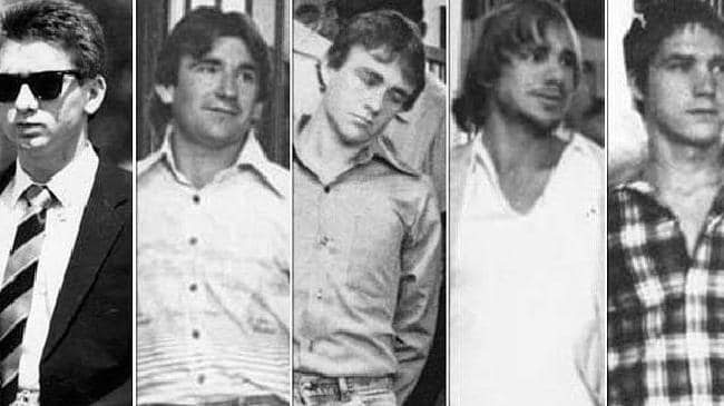 Chân dung 5 tên tội phạm từ trái qua phải: John Travers, Michael Murphy, Les Murphy, Gary Murphy và Michael Murdoch