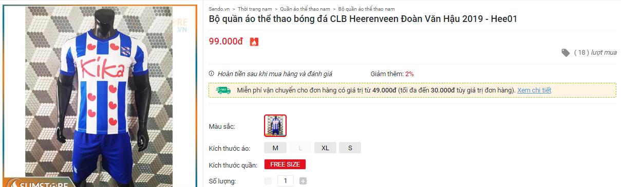 "Áo đấu Văn hậu" fake giá rẻ bèo, chỉ 99.000 đồng/chiếc.