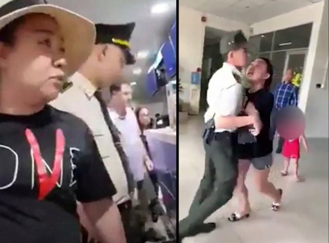  Nữ cán bộ công an trong vụ việc là đại úy thuộc lực lượng CSGT trật tự cơ động - Công an quận Đống Đa. Ảnh cắt từ clip.