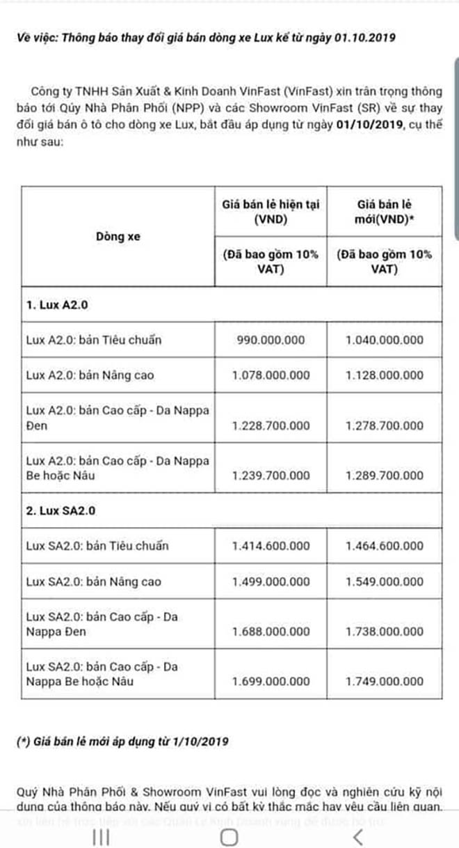Rò rỉ bảng giá mới của xe VinFast LUX, phiên bản cao nhất lên tới 1,75 tỷ VNĐ - 2