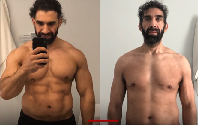 Ahmad Ayyad trước (ảnh bên trái) và sau khi (ảnh bên phải) nhiễm Covid-19