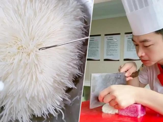 Media - Đầu bếp thể hiện trình độ thái đậu phụ mỏng như chỉ xâu kim