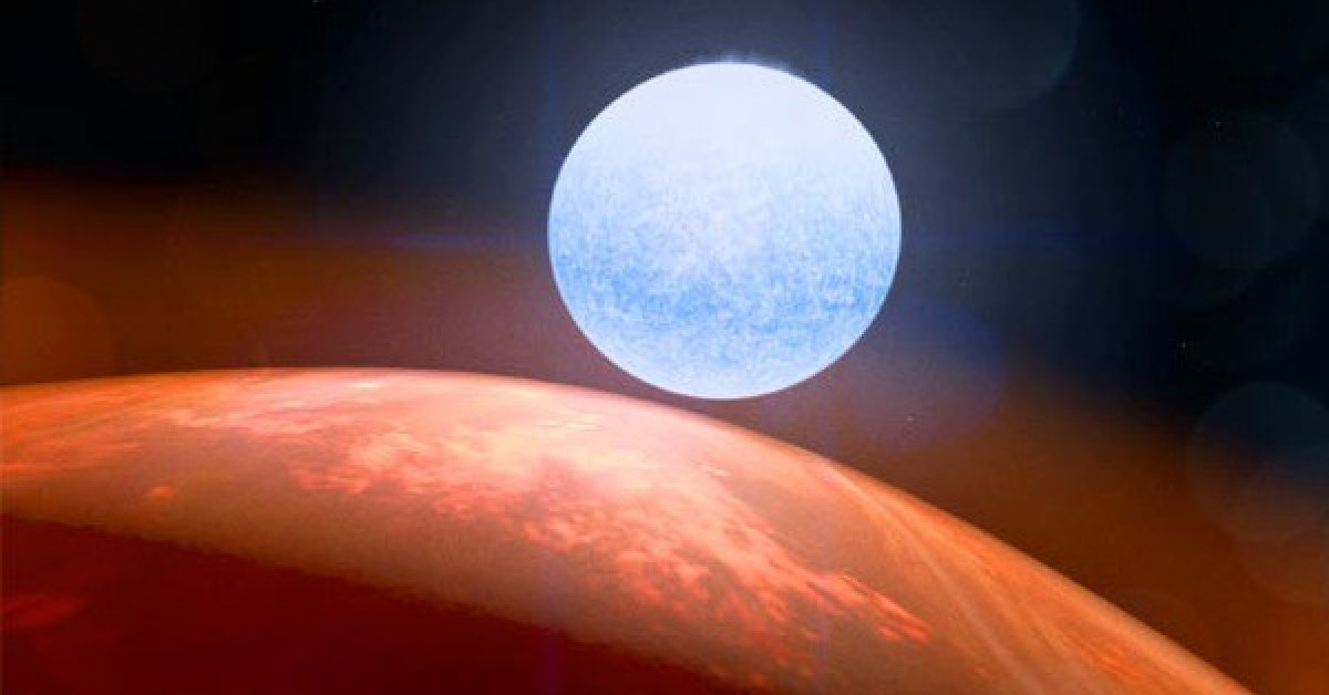 Ảnh đồ họa mô tả hành tinh "xuyên không" kỳ lạ khi nhìn từ ngôi sao mẹ méo mó của nó - ảnh: NASA’s Goddard Space Flight Center / Chris Smith, USRA.
