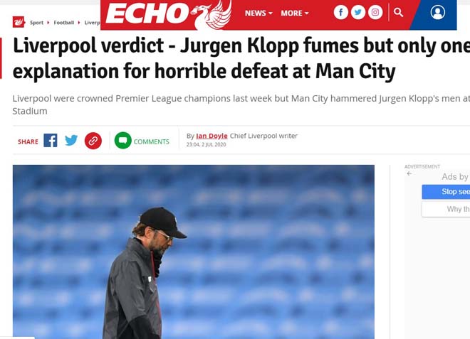 Tờ Liverpool Echo âu lo cho mùa giải 2020/21 của CLB Liverpool