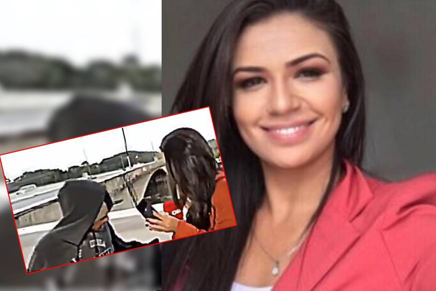 Nữ phóng viên Bruna Macedo và khoảnh khắc bị cướp khi đang lên sóng trực tiếp. Ảnh: Real Talk Time
