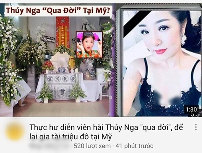 Thúy Nga bị đồn qua đời trên Youtube.