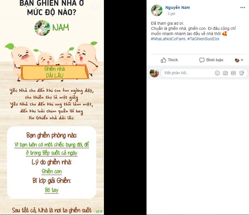 Chia sẻ của bạn Nguyễn Nam từ fanpage “Nhà là nơi có Fami”