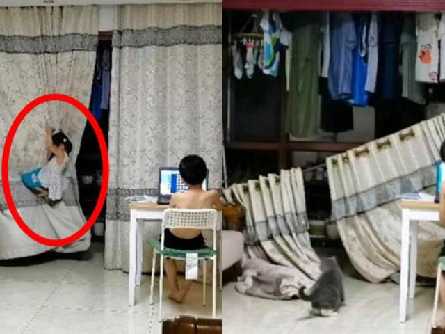 Bạn trẻ - Cuộc sống - Em gái đu rèm cửa dẫn đến "thảm họa", thái độ của anh trai khiến dân mạng thi nhau lý giải