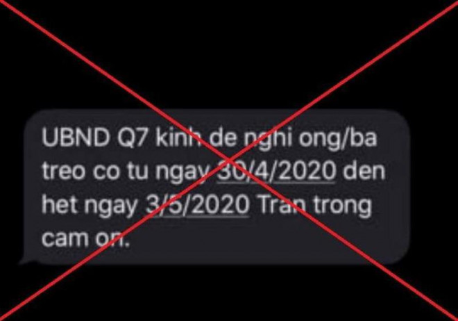 Tin nhắn giả về UBND quận 7 lan truyền trên mạng xã hội. Ảnh: Công an cung cấp