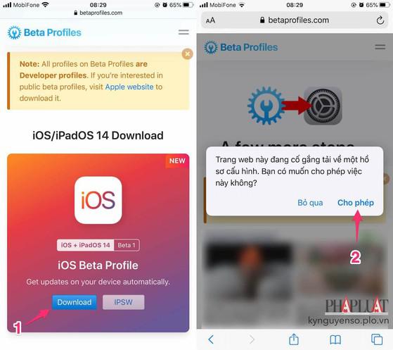 Tải về profile iOS 14 beta tương ứng. Ảnh: MINH HOÀNG