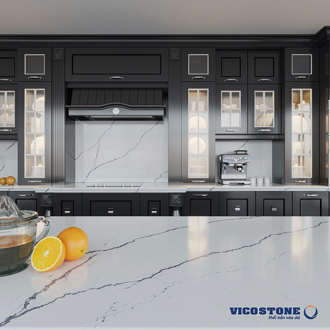 Nhờ sở hữu những ưu điểm đáng kinh ngạc, các sản phẩm mặt đá Vicostone được xuất khẩu tới hơn 40 quốc gia, trong đó có nhiều thị trường khắt khe như Châu Âu, Hoa Kỳ, Australia…
Ảnh: Vicostone – Mẫu Greylac