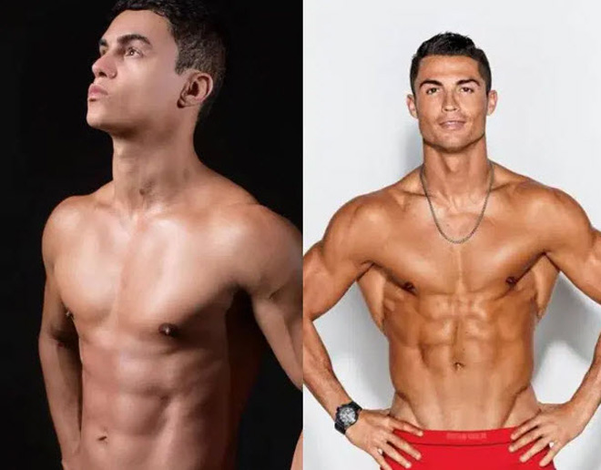 Paulo Roberto (trái) được đánh giá có gương mặt và cơ thể giống hệt Ronaldo (phải)