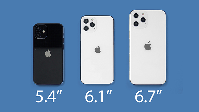 3 kích cỡ màn hình của dòng iPhone 12.
