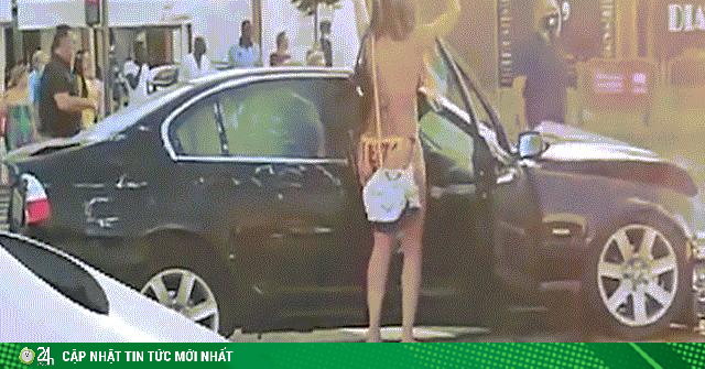 Video: Gây tai nạn vẫn đứng nhún nhẩy, cô gái mặc bikini nhận trái đắng