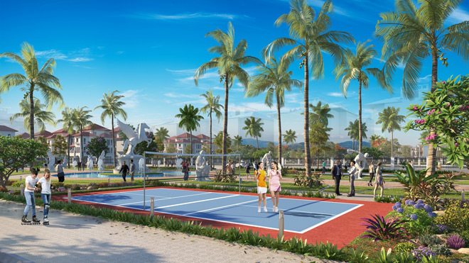 Phân khu Mallorca tại Sun Grand City Feria được bao quanh bởi 2 công viên, sân thể thao và hồ nước lớn nhất (1,2ha)