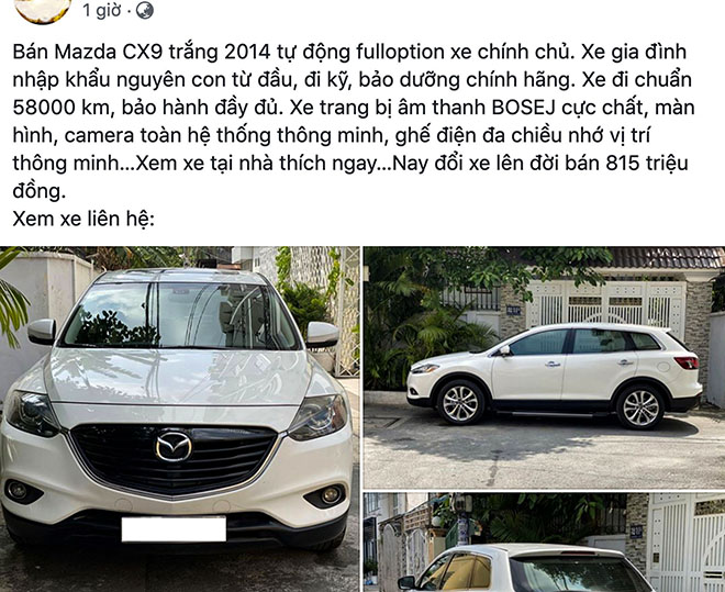 Sau gần 5 năm sử dụng Mazda CX9 2014 rao bán lỗ gần 1 tỷ đồng