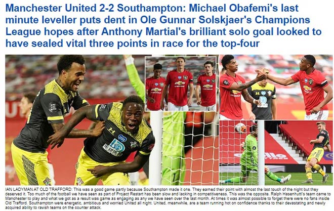 Nhà báo&nbsp;Ian Ladyman ca ngợi tinh thần quả cảm của Southampton và chỉ ra "điểm đen" Pogba của MU