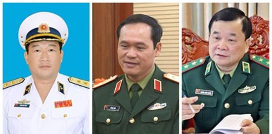 3 tân Thứ trưởng Bộ Quốc phòng (từ trái qua): Phó Đô đốc Phạm Hoài Nam, Trung tướng Vũ Hải Sản, Trung tướng Hoàng Xuân Chiến