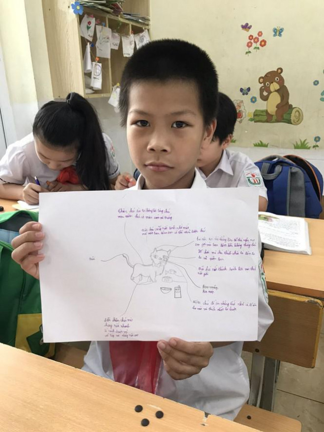  Đây là bạn Anh Minh – học sinh lớp 4A. Bạn Minh đã sáng tạo vẽ sơ đồ tư duy về chú mèo. 