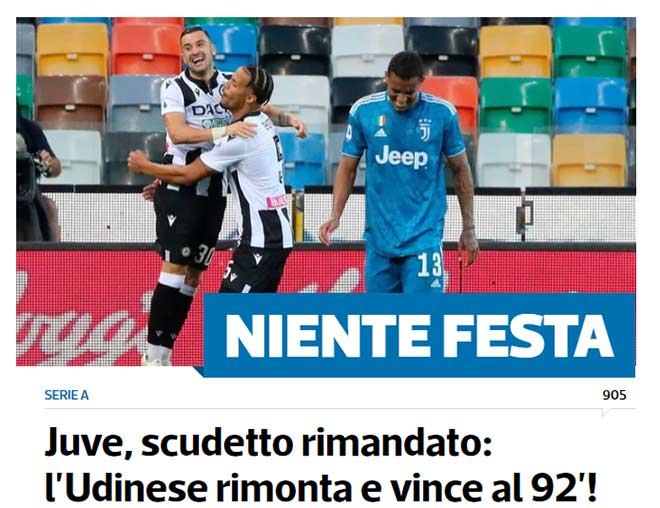 Tiêu đề của tờ Tuttosport tại Turin: "Không có bữa tiệc"