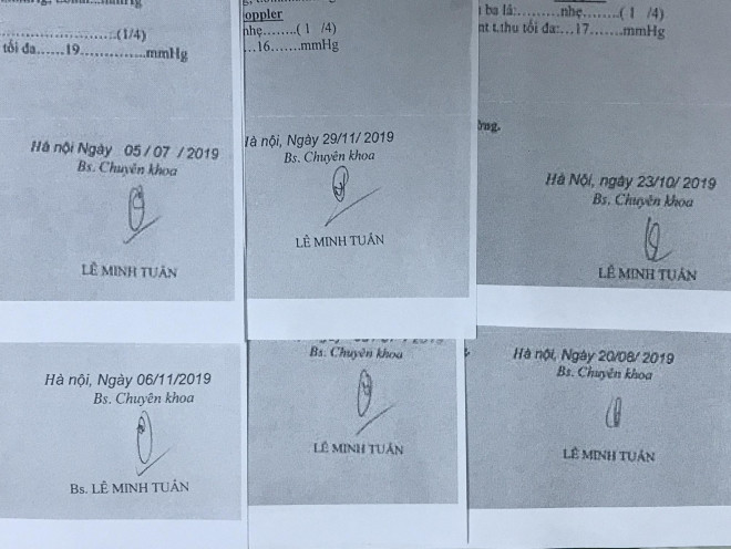 Tất cả các phiếu siêu âm đều được ghi nơi thực hiện là Trung tâm Y tế Hàng không thuộc Cục Hàng không Việt Nam. Ảnh: HN.