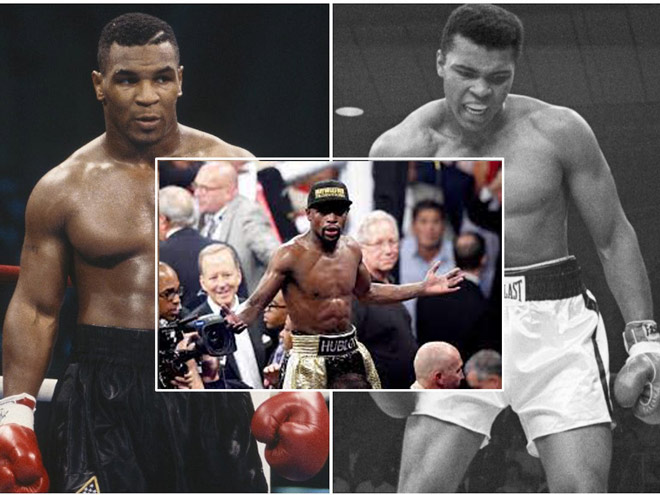 Mayweather tự coi mình là số 1, hạ bệ Mike Tyson (trái) cũng như huyền thoại quá cố Muhammad Ali