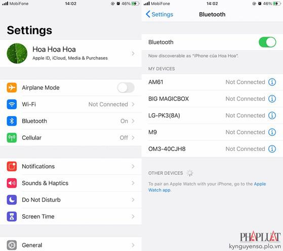 Kiểm tra lại việc kết nối Bluetooth trên iPhone. Ảnh: MINH HOÀNG
