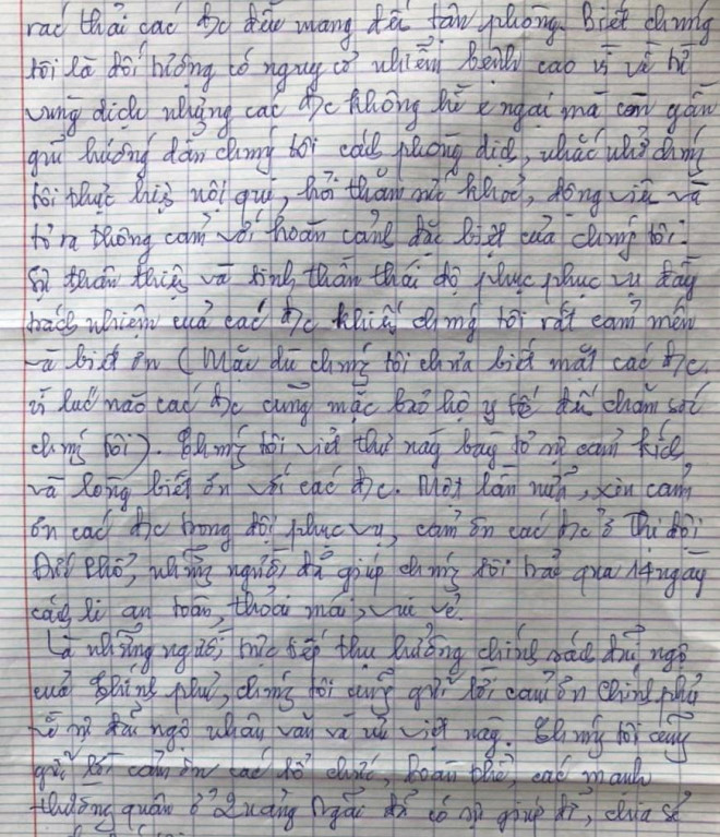 Nội dung lá thư cảm ơn. Ảnh: T.T