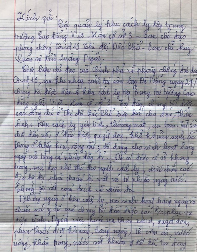 Nội dung lá thư cảm ơn. Ảnh: T.T