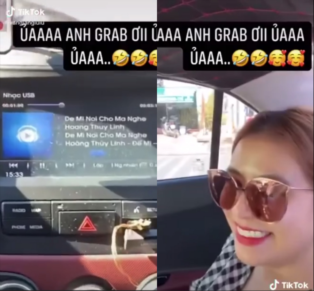 Biểu cảm đáng yêu của Hoàng Thùy Linh khi nghe thấy bài hát của mình trên xe taxi