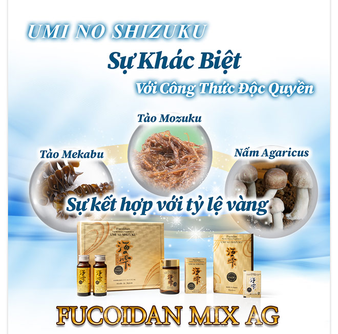 Hợp chất Fucoidan – chiết xuất từ tảo nâu Okinawa Mozuku, Mekabu bổ sung thêm chiết xuất sợi nấm Agaricus