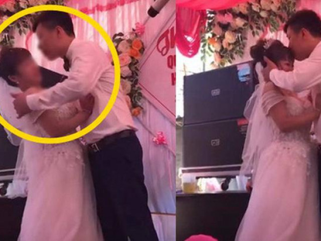 Bạn trẻ - Cuộc sống - Chú rể ghì cổ, cưỡng hôn cô dâu trên sân khấu khiến cả khán phòng và MC "hết hồn"