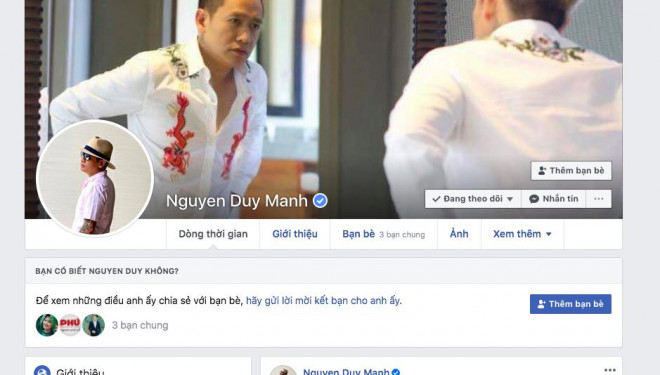 Tài khoản facebook được cho là của nam ca sĩ Duy Mạnh