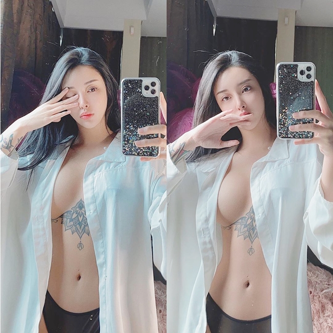 Khi người đẹp diện những bộ đồ không nội y, hình xăm thoắt ẩn thoát hiện gây chú ý.
